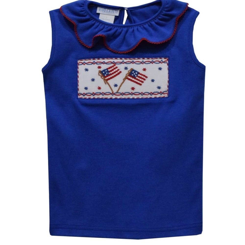 Sleeveless Top with Smocked Flag Design